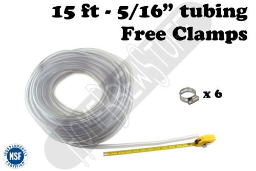 Beverage Tubing 5/16&#034; 15&#039; Free Clamps, Kegerator Draft Beer, Homebrew Home Brew