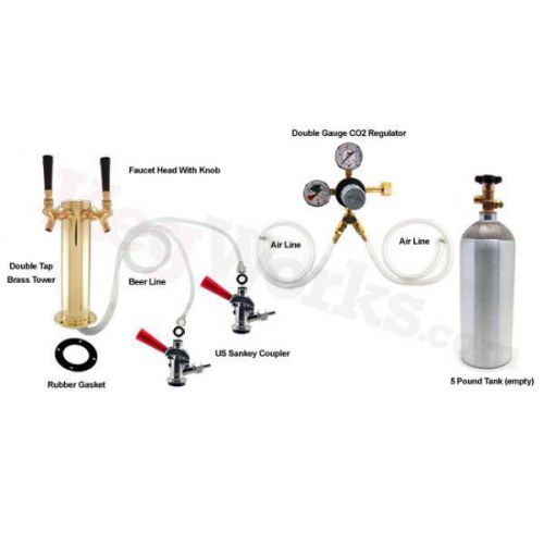 Double Tap Brass Tower Kegerator Conversion Kit - US Sankey w/ CO2 - Draft Beer