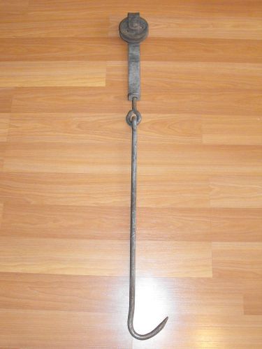 Original old industrial iron pulley wheel vtg butcher hook shop meat hanger tool for sale