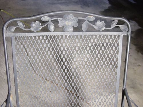 Nice 4 meadowcraft dogwood flower wrought iron chairs metal furniture open weave for sale