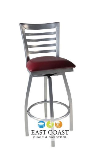 New Gladiator Silver Full Ladder Back Metal Swivel Bar Stool w/ Wine Vinyl Seat