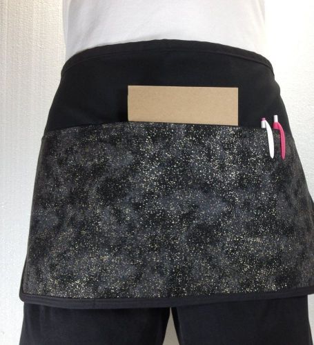 BLACK GLITTER 3 POCKET WAITRESS WAIST APRON BAR CAFE SERVERS   Resturant -USA