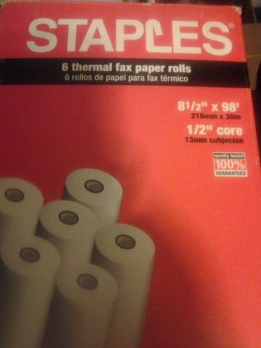 Staples Thermal Fax Paper Rolls 5 ROLLS 8 1/2&#034; X 98&#039; 1/2&#034; Core Opened Box Of 5