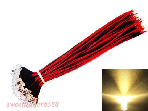 100pcs 5mm Warm White 12V DC LED Lamp Light 20cm Pre Wired WARM WHITE led Bulb