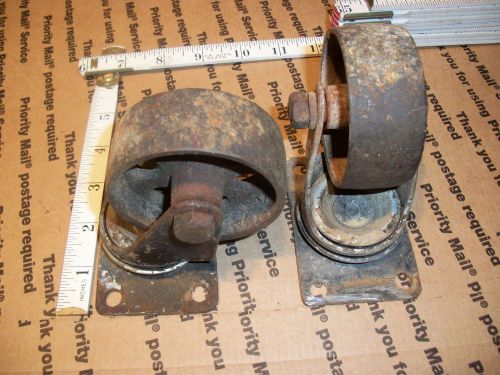 LOT OF 2 , 3&#034; SINGLE WHEEL CAST IRON CASTER WHEELS, SWIVEL