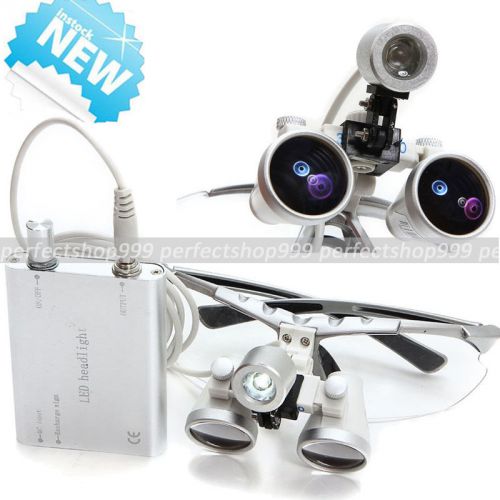 Silver-dental surgical medical binocular loupes 2.5x 420mm +led head light lamp for sale