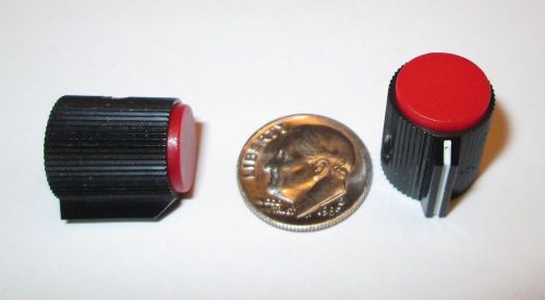 BLACK/RED POINTER KNOBS FOR 1/4&#034; SHAFT  1/2&#034; OD X 5/8&#034;H  2/$.99  NOS