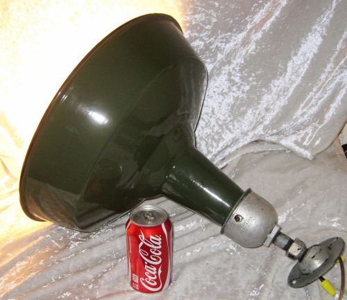 Large vintage green porcelain industrial gas station light 16&#034; adjustable mount for sale