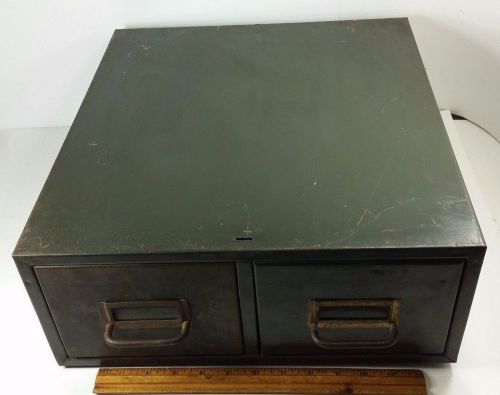 Vintage STEEL Green Industrial Metal Double Storage File Card Drawer