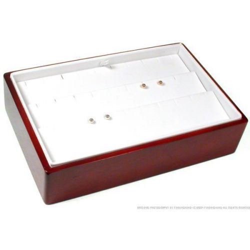 White Faux Leather Earring Display With Rosewood Finish