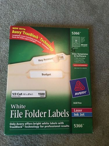 Avery labels, file folder 5366 acid free trueblock, laser/inkjet, white,1500 for sale