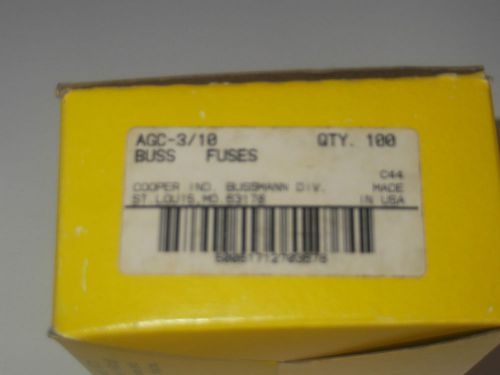 AGC 3/10 BOX OF 100 BUSSMANN  1/4X1 1/4 NEW