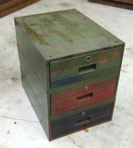 Vtg 3 Drawer Metal Parts Storage Bin Industrial Cabinet Organize heavy steampunk