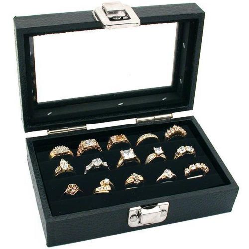 3 Row Ring Jewelry Display/Storage Glass Top Wood