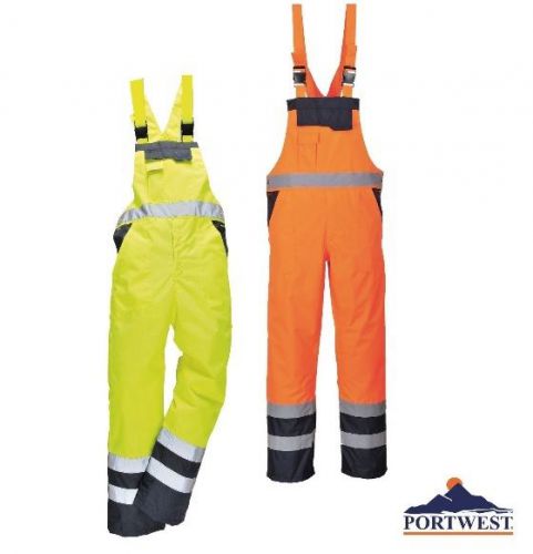 Portwest Hi Vis Contrast Bib Brace Unlined High Visibility ANSI Waterproof S-3XL