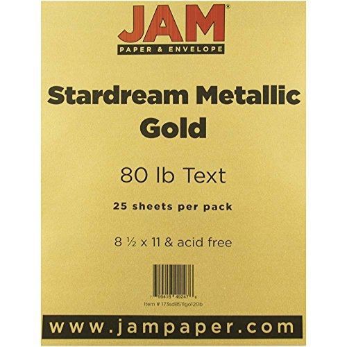 JAM Paper? 8 1/2&#034; x 11&#034; Paper - 80lb Gold Stardream Metallic - 25 sheets per