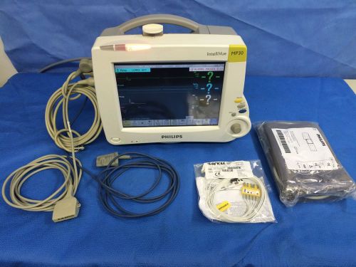 Philips IntelliVue MP30 Patient Monitor &amp; M3001A Module ECG NIBP SPO2 NEW CUFFS!