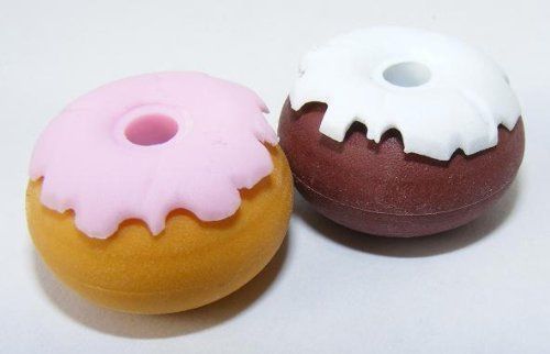 NEW Donut Solid Pink &amp; White Japanese Eraser. 2 Pack