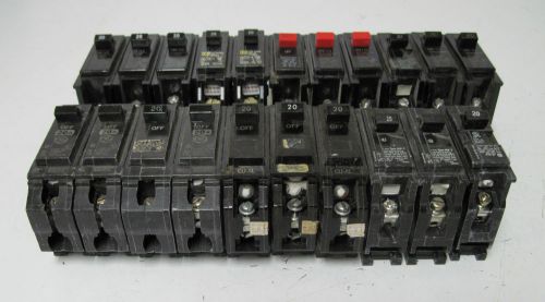 Lot of 21 Mixed Brands Circuit Breaker Square D GE Murray 20 Amp 110 volt J4