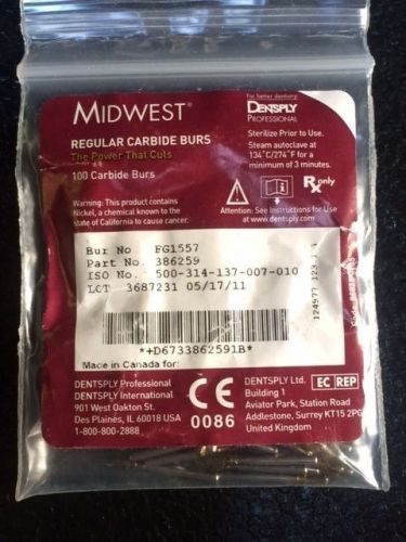 Dental Midwest Carbide Burs FG1557, Friction Grip (100 burs) in a box 386259