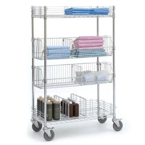 Wire Shelving Mobile Cart 2 shelves 2 baskets Dividers 48 x 18 x 70 1 ea