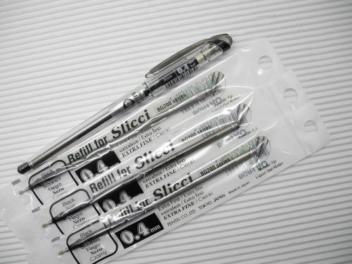 (2 pens + 5 refills) Pentel Slicci 0.4mm Extra Fine gel roller ball pen, Black