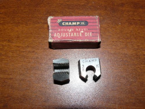 CHAMP JR. double bevel adjustable die 3/8&#034; 16 bolt Made USA vintage NOS