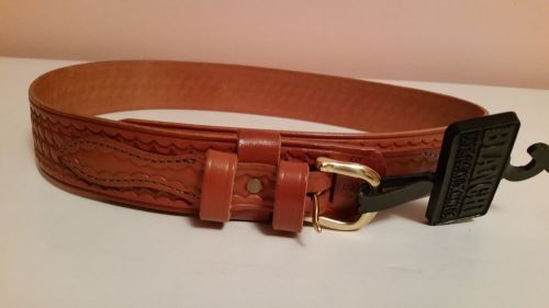 Bianchi 12092 B4 1.75&#034; Leather Ranger Belt Basketweave Tan Size 32&#034; Brass