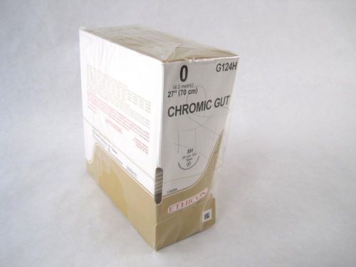 Ethicon G124H 0 Chromic Gut Absorbable Sutures 27&#034; SH 26mm 1/2c Taper 36 Count
