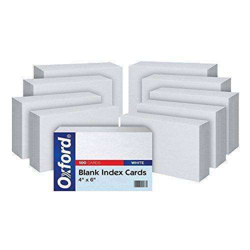 Oxford Blank Index Cards, 4&#034; x 6&#034;, White, 10 Packs of 100 (40EE)