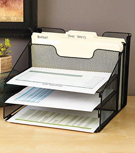 VANRA Metal Mesh Desktop File Sorter Organizer Desk Tray Organize with 3 Lett...