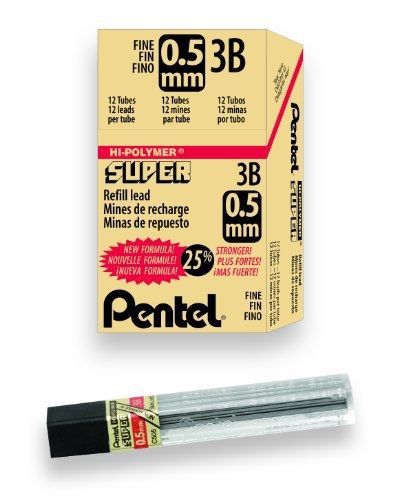 Pentel Super Hi-Polymer Lead Refill, 0.5mm Fine, 3B, 144 Pieces of Lead