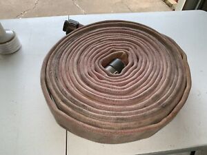 VINTAGE FIRE HOSE DRAIN 2-1/2&#034; x 50&#039; METAL FITTINGS NH