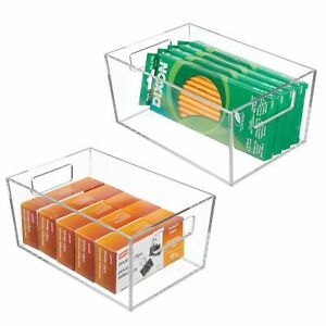 mDesign Plastic Office Supplies Storage Organizer Bin Tote, SM, 2 Pack - Clear