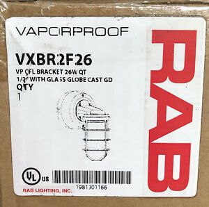 RAB VXBR2F26 VAPORPROOF CFL BRACKET 26W QT 1/2&#034; WITH GLASS GLOBE CAST