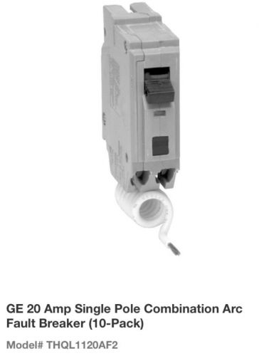 Ge 20 amp single pole combination arc fault breaker (10 pack) model# thql1120af2 for sale