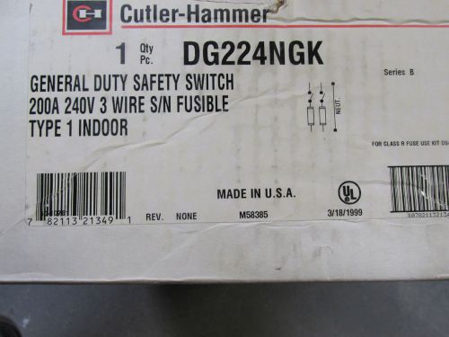 Cutler-hammer dg224ngk safety switch 200 amp 240 volts single phase fusible new! for sale