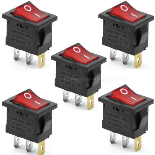 5pcs 3 Pin AC 6A/250V 10A/125V Red ON-OFF SPST Snap in Boat Rocker Switch AI1G