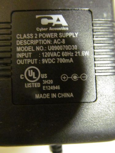 genuine CYBER ACOUSTICS AC-8 120VAC 700mA U090070D30 CLASS 2 POWER SUPPLY