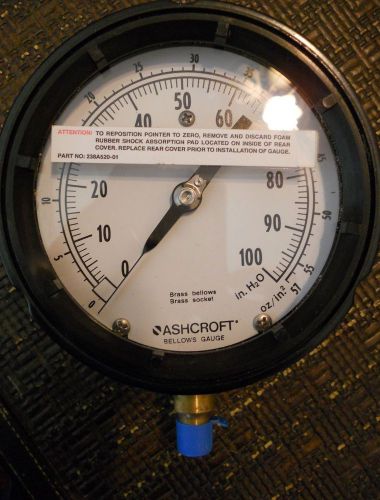 Ashcroft Bellows Gauge 0-100 H20 ,0-57 oz/in2 Brass Bellows Brass Socket