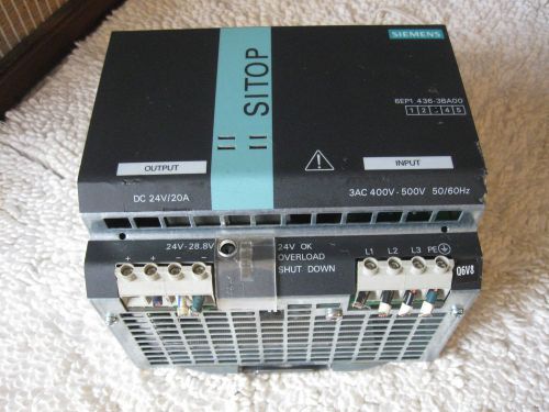 SIEMENS 6EP1436-3BA00 SITOP 20A 24VDC POWER SUPPLY 480W 3PH INPUT MODEL