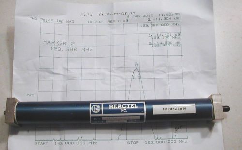 F135 Reactel 153.6 MHz BNC Coax Bandpass Filter, .8 MHz wide, Tested w/plot