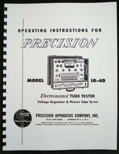 Precision Tube Tester 10-40 Manual with Tube Test Supplement Data