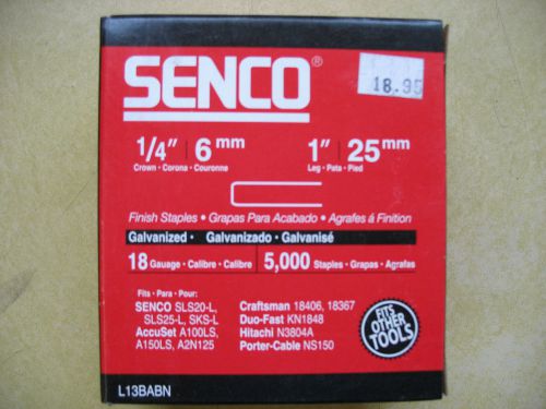 SENCO L13BABN  1&#034; 18 GUAGE GALVANIZED FINISH STAPLES 5,000 COUNT BOX 1/4&#034; CROWN