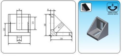 T slot angle 40x39x39 serial 8 + cap (1pcs) for sale