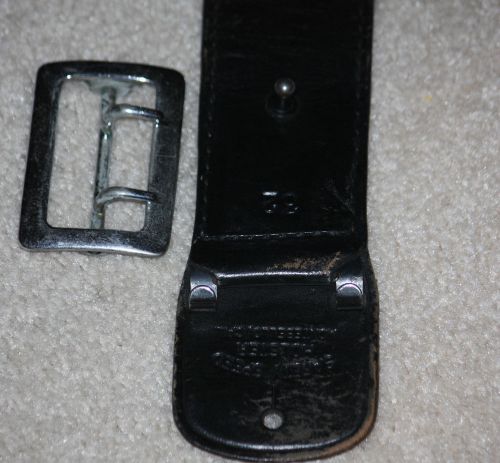 VINTAGE Smooth Black Safety speed Holster SAM BROWN DUTY  BELT size 32