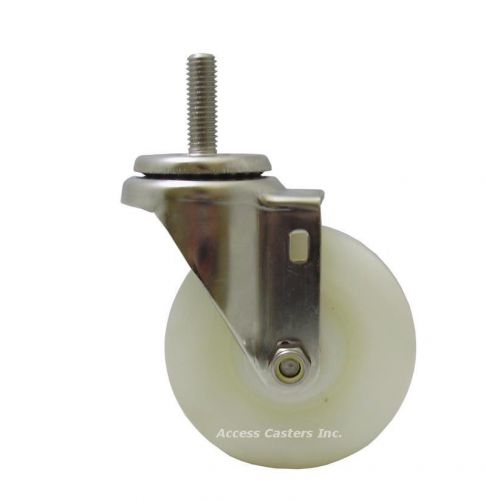 3DXSSNYS 3&#034; Stainless Steel Swivel Stem Caster, White Nylon, 300 lbs Capacity