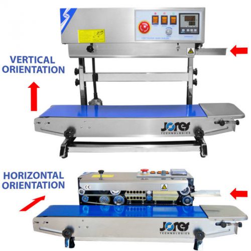 Digital tabletop continuous band sealer dual orientation bag closer w conveyor for sale