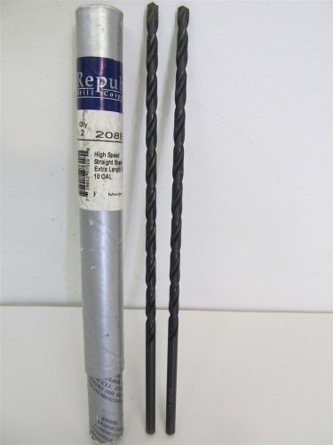 Republic drill 208B 1/4, 1/4&#034;, 10&#034; OAL, HSS Extra Length Drill Bit - 2 each