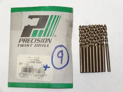 9pcs PTD 1/8&#034; QC-41CO Cobalt Screw Machine 135° Precision Parabolic Twist Drill